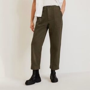 EVERLANE organic cotton herringbone pant utility barrel leg green size 8 nwot